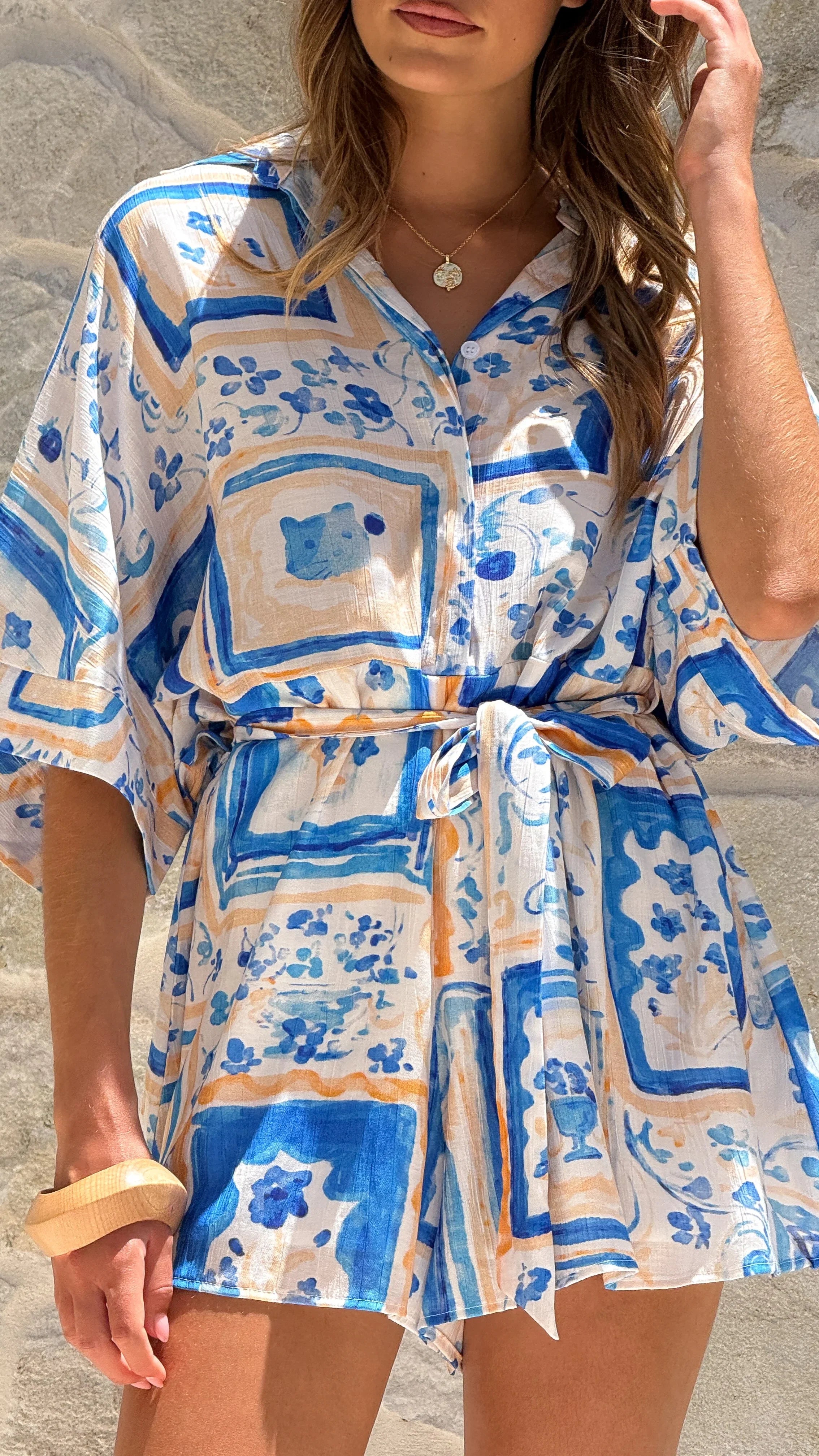 Carmen Playsuit Blue Yellow Print