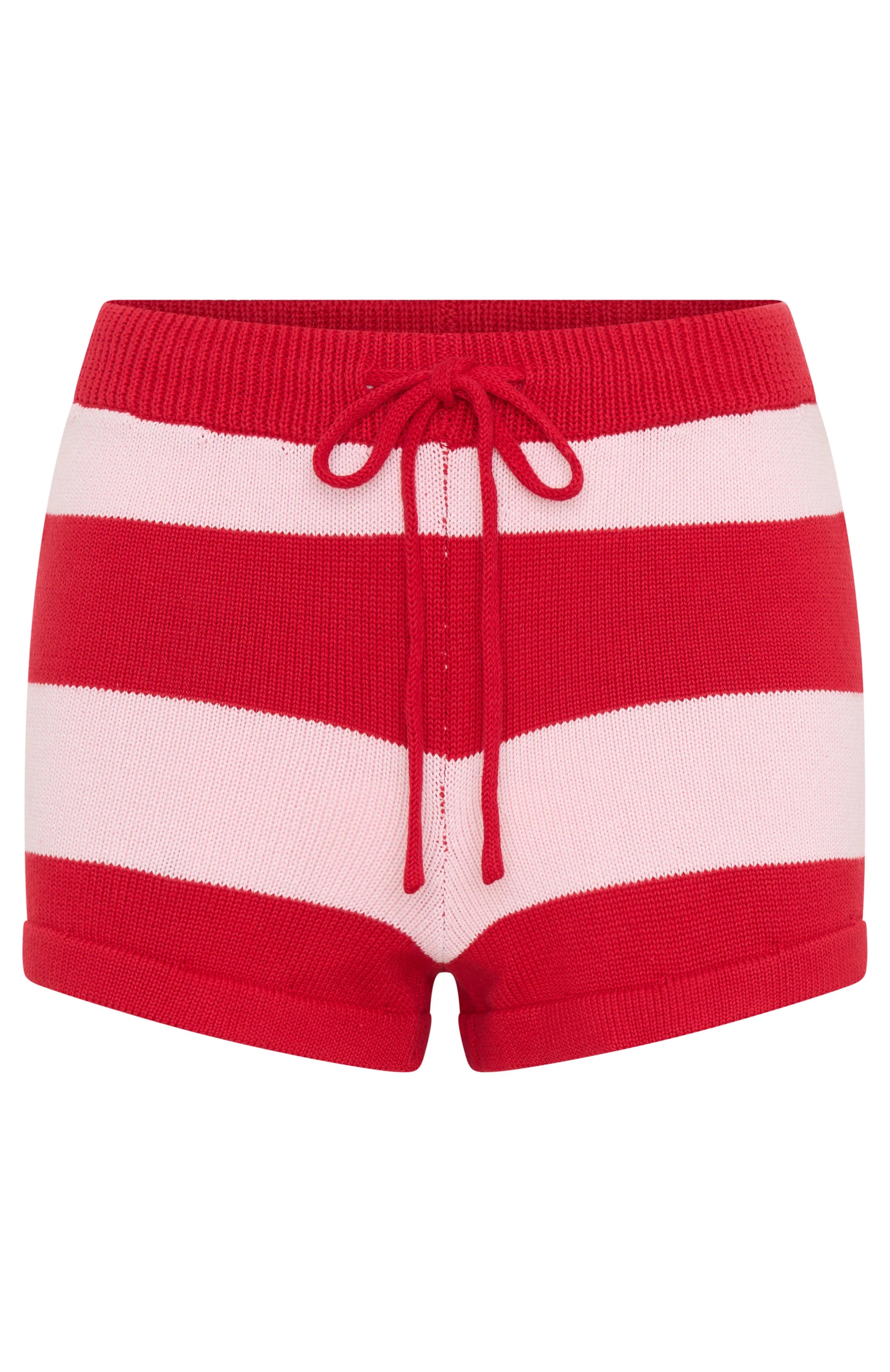 Chill Day Knit Shorts Red Pink Stripe