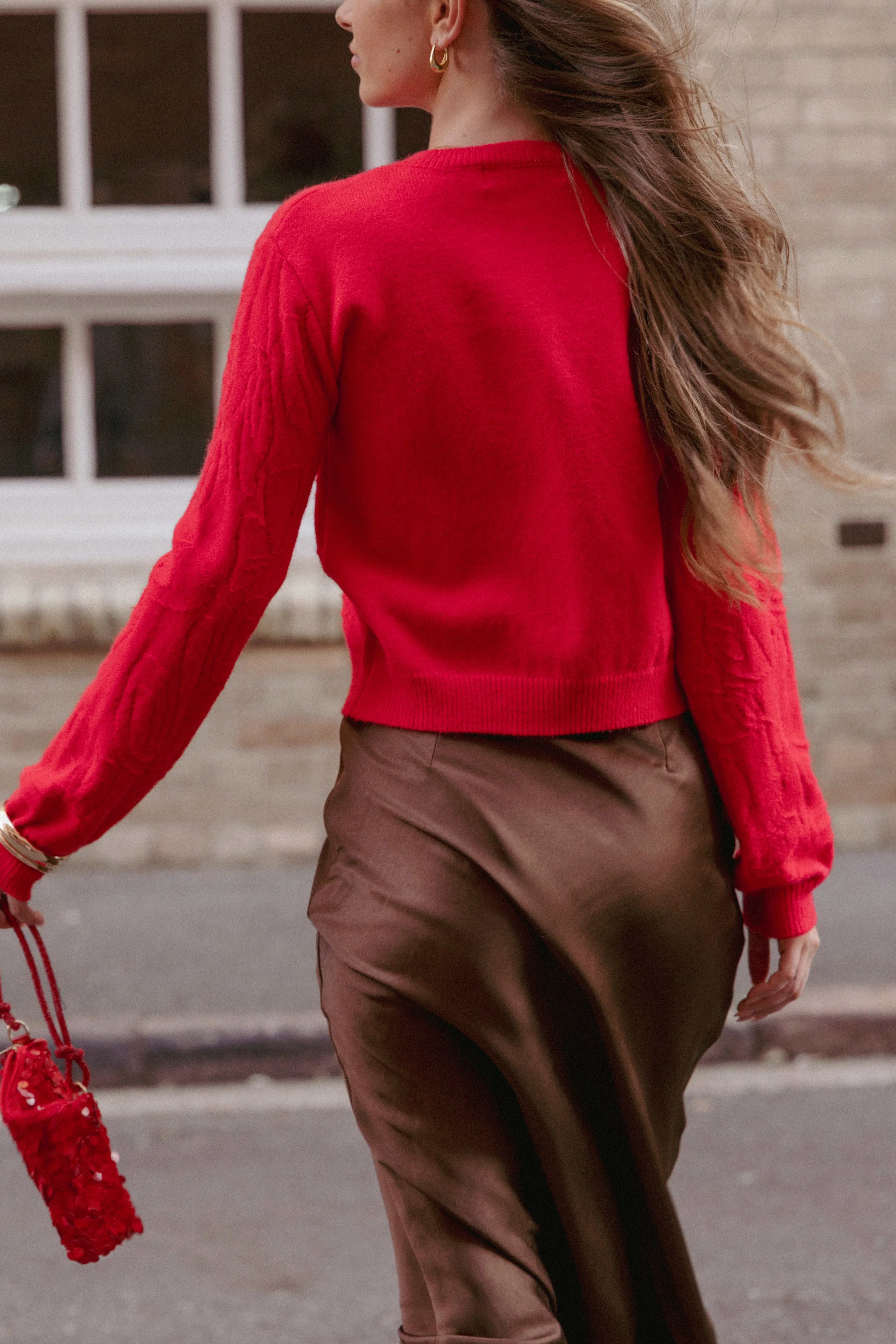 Fauna Tonal Floral Cardigan Red