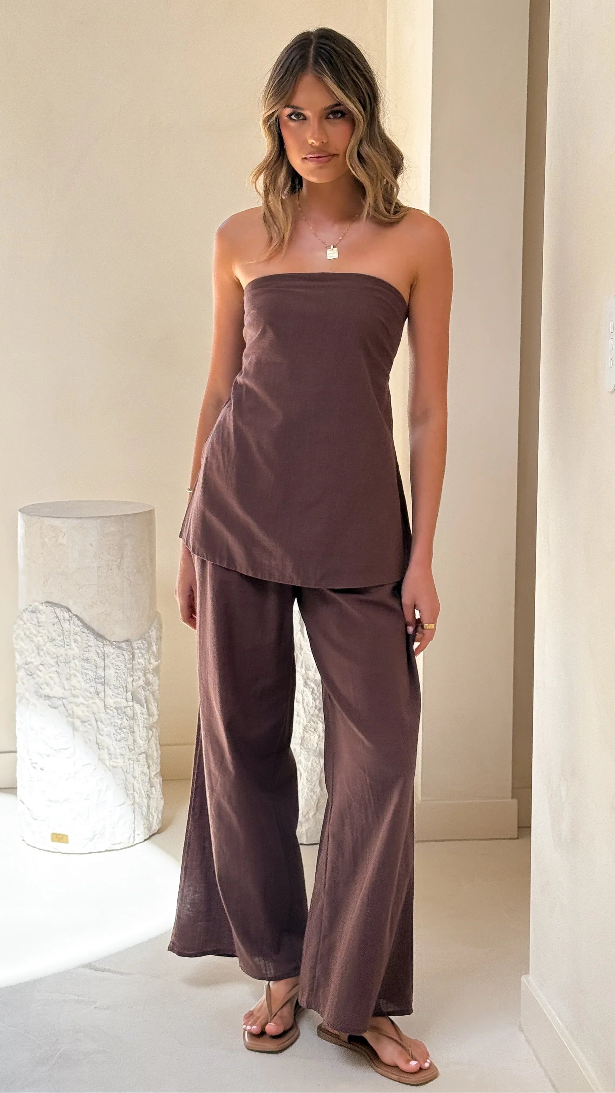 Kailani Strapless Top and Pants Set Chocolate