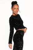 Quinne Cropped Sequin Top Black