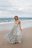 Achanti Pleated Maxi Dress White Black Floral