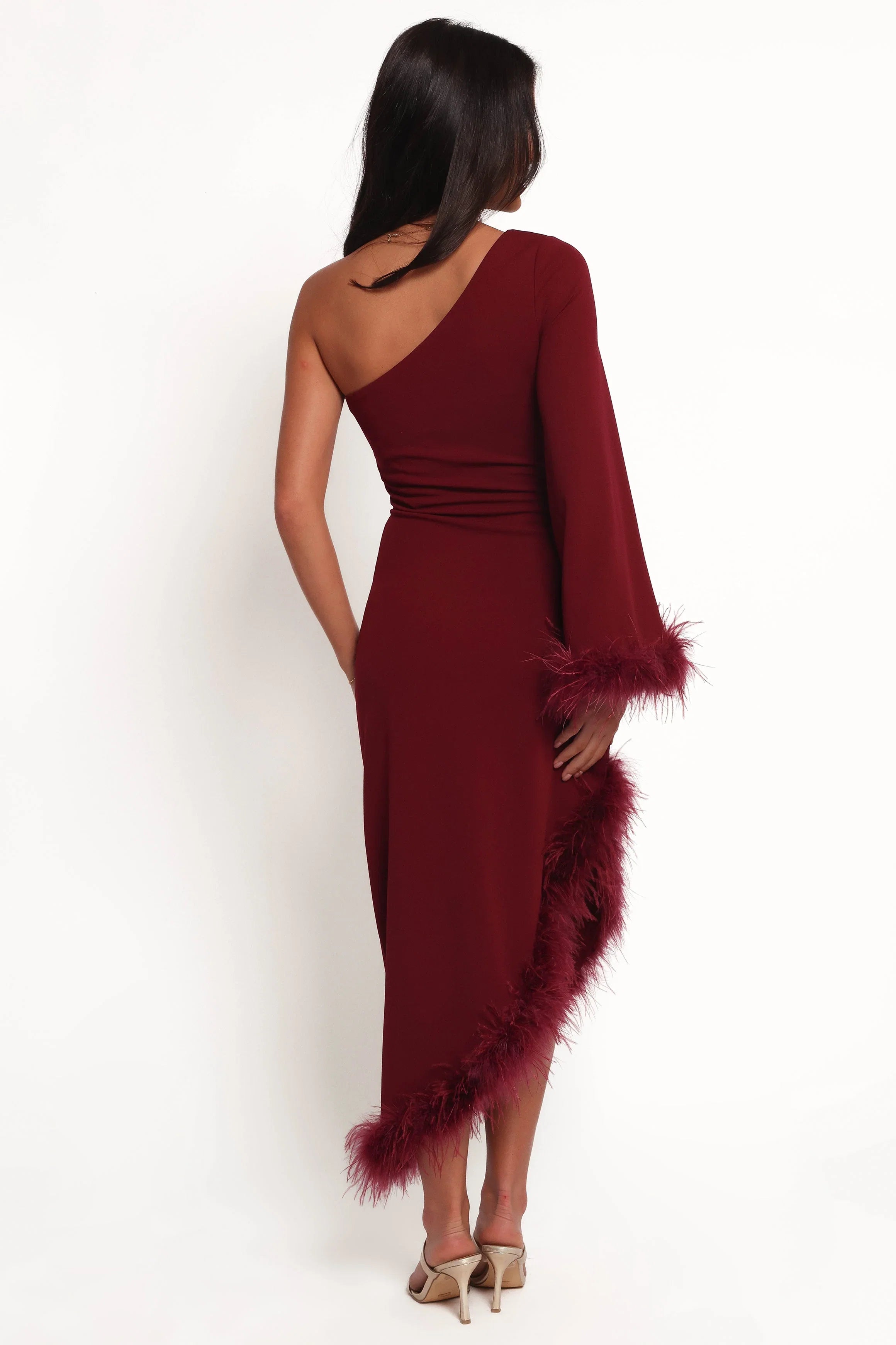 Dame One Shoulder Midi Dress Deep Wine