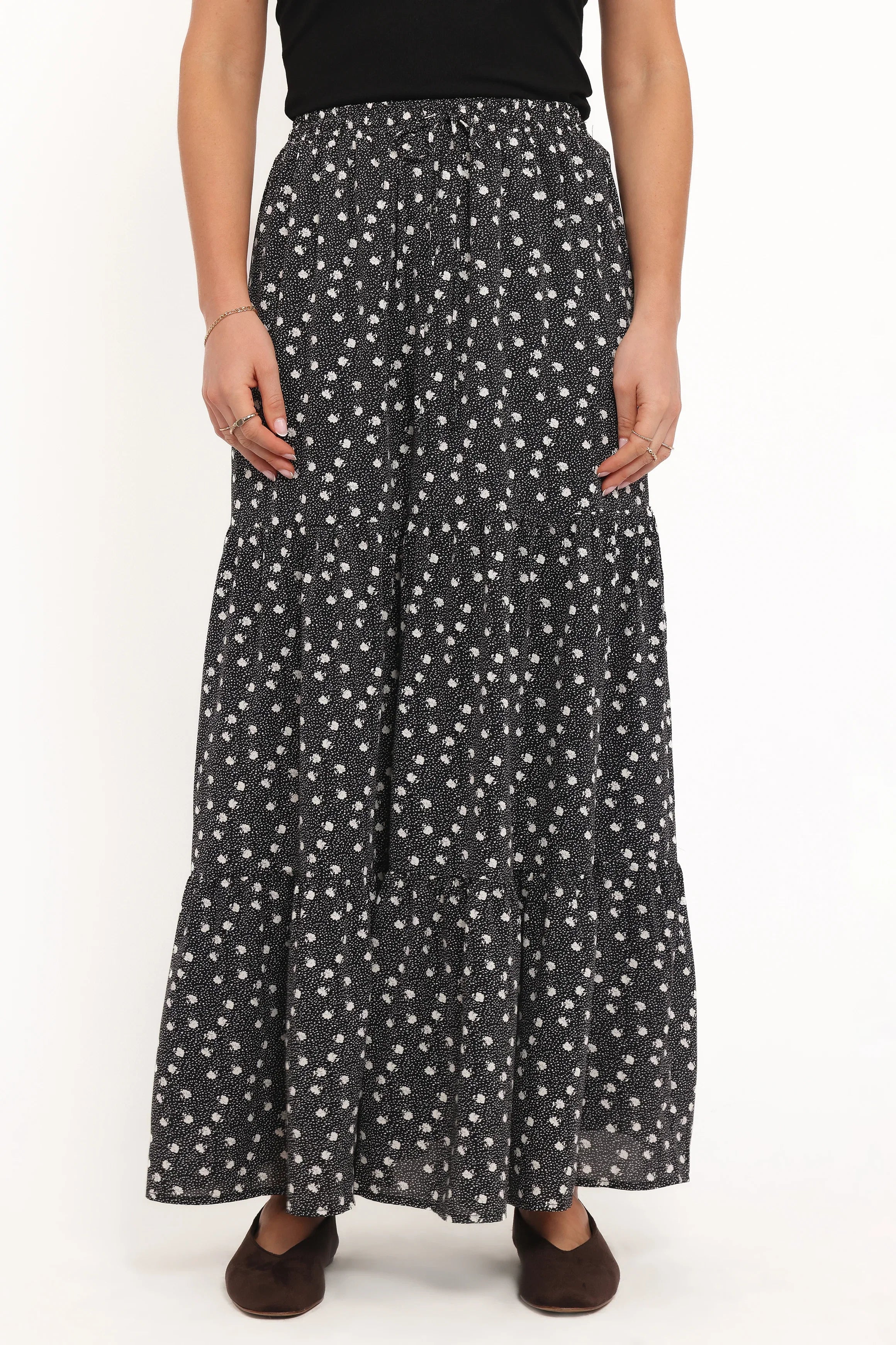 Vincent Tier Maxi Skirt Black Floral