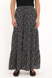 Vincent Tier Maxi Skirt Black Floral