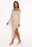Cammie Long Sleeve Midi Dress Beige