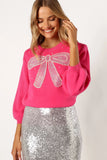 June Embellished Bow Knit Sweater Hot Pink