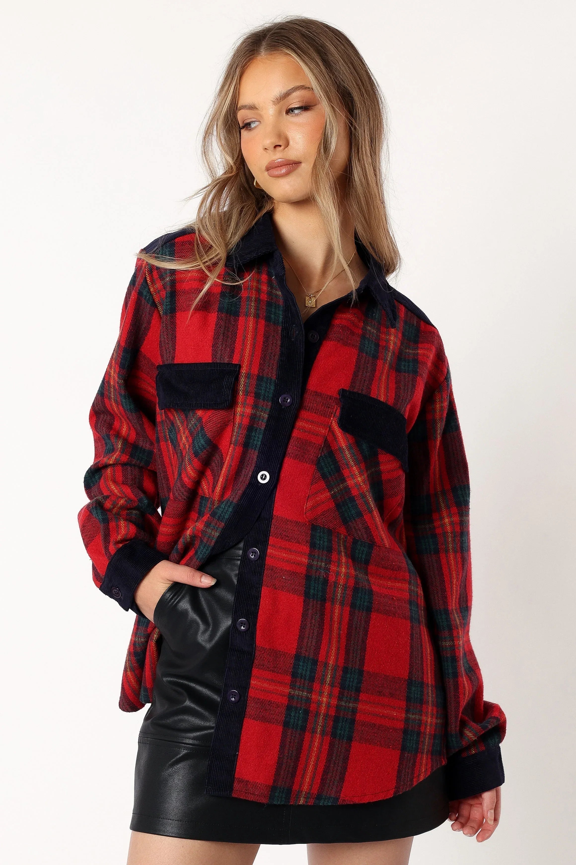 Lucille Plaid Shacket Red Navy