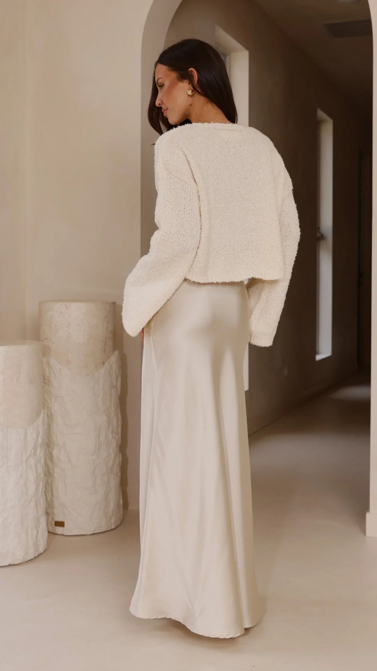 Zala Cropped Knit Sweater Cream