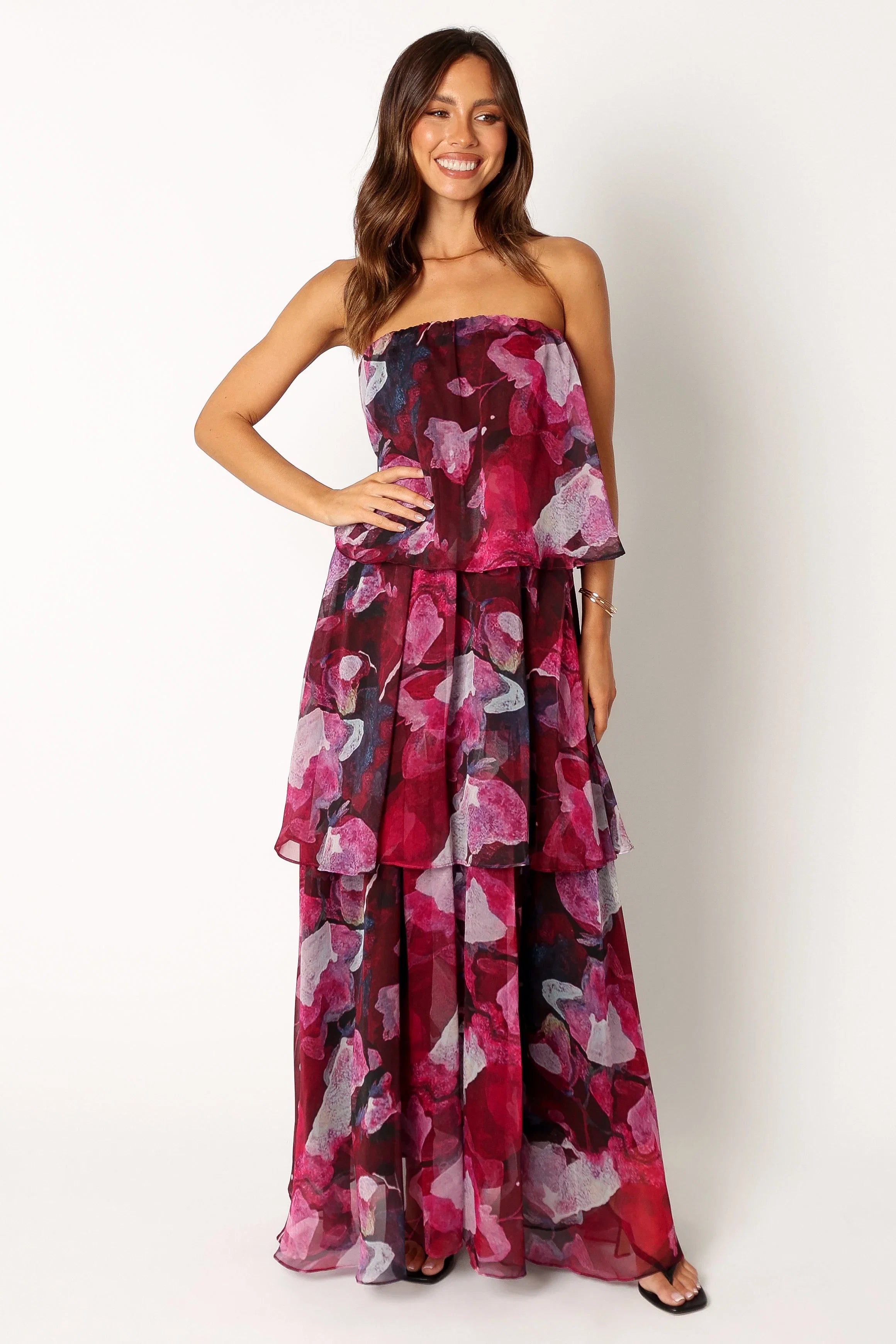 Bloom Strapless Maxi Dress Purple Floral