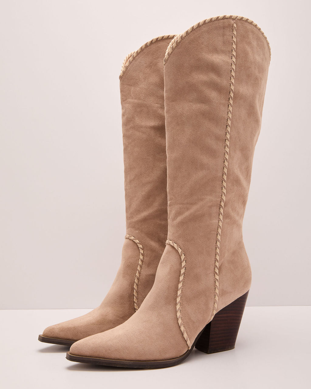 Leana Faux Suede Contrast Trim Western Boots