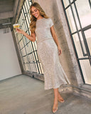 Champagne Muse Metallic Sequin Midi Skirt