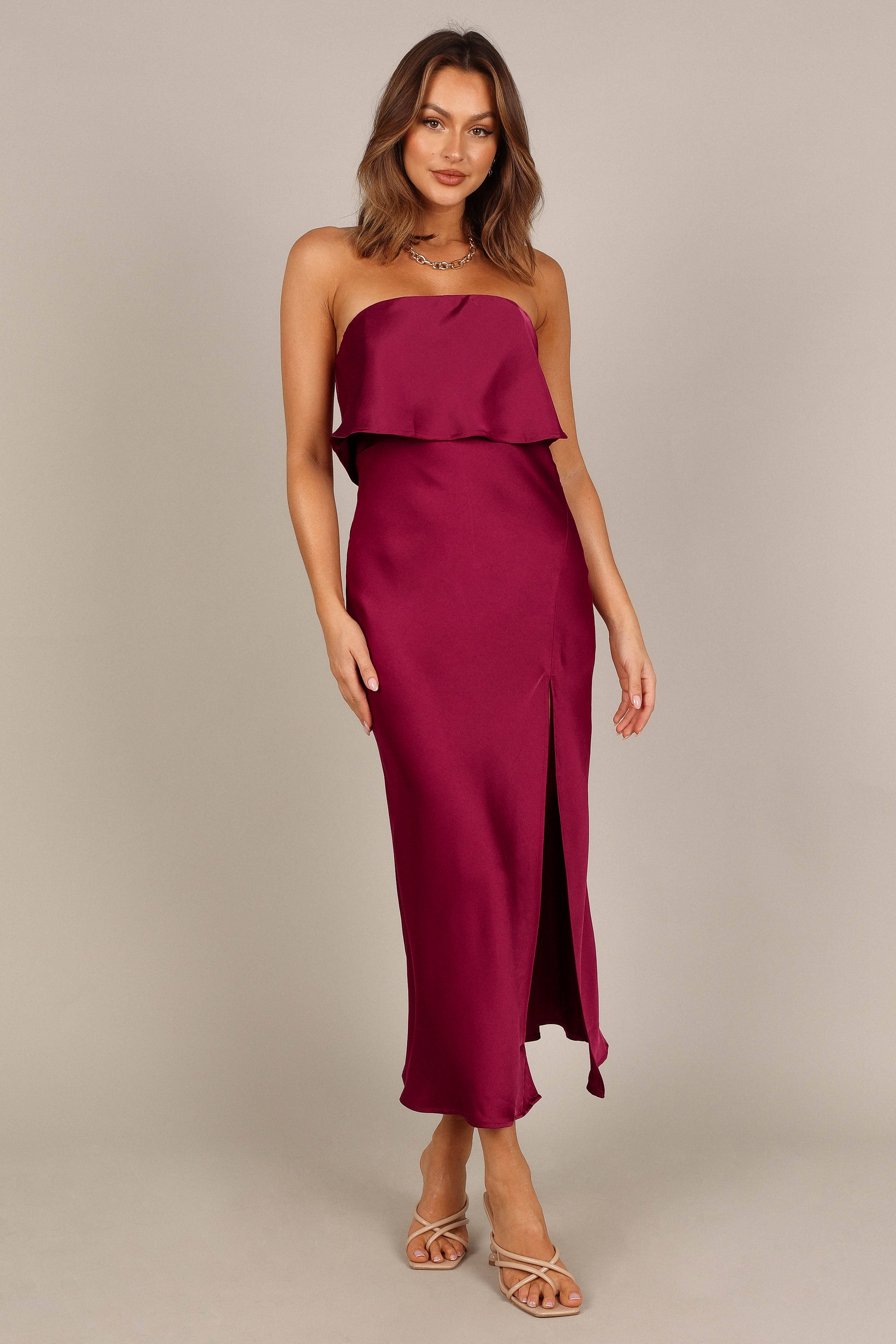 Vienna Strapless Midi Dress Berry