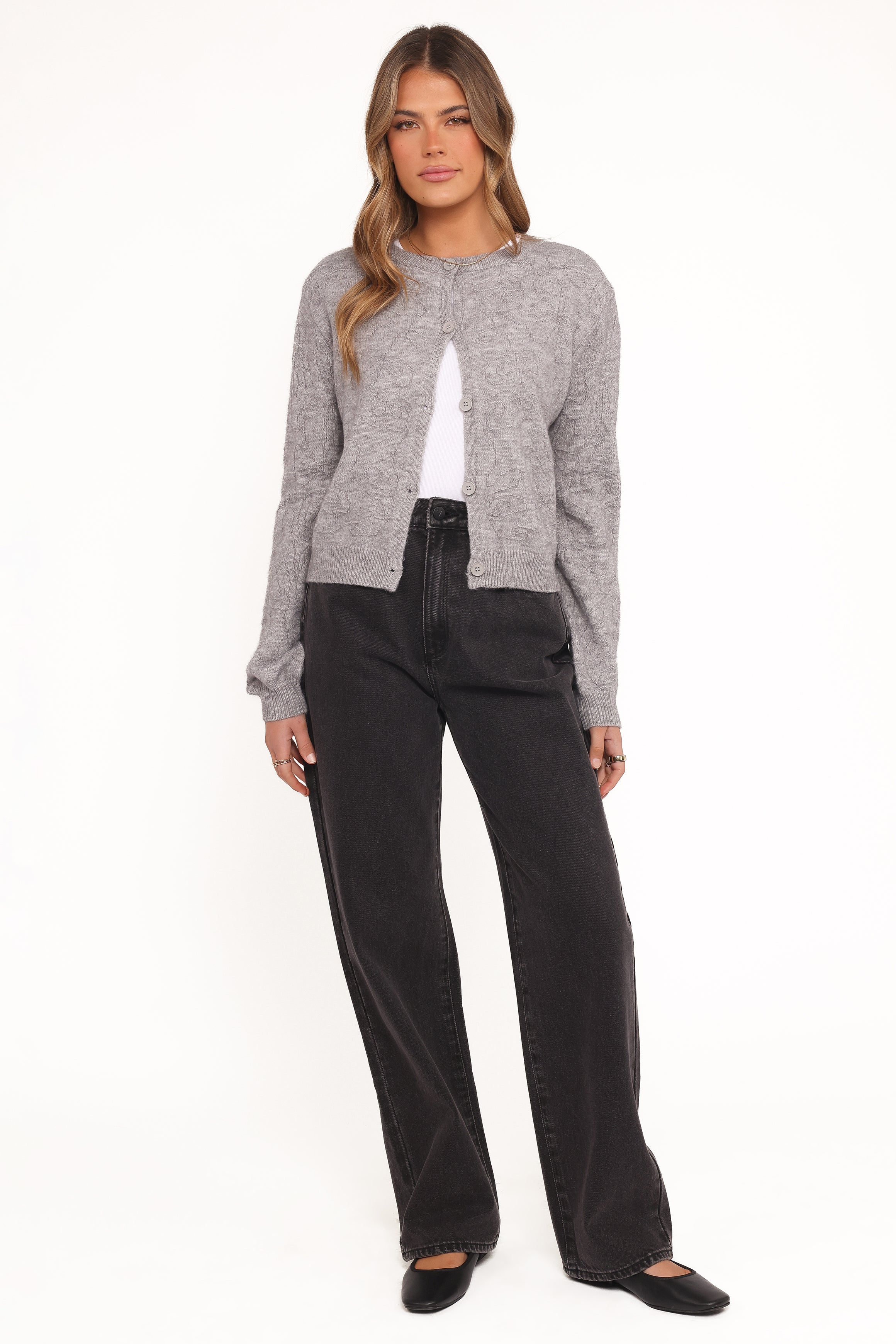 Fauna Tonal Floral Cardigan Heather Grey