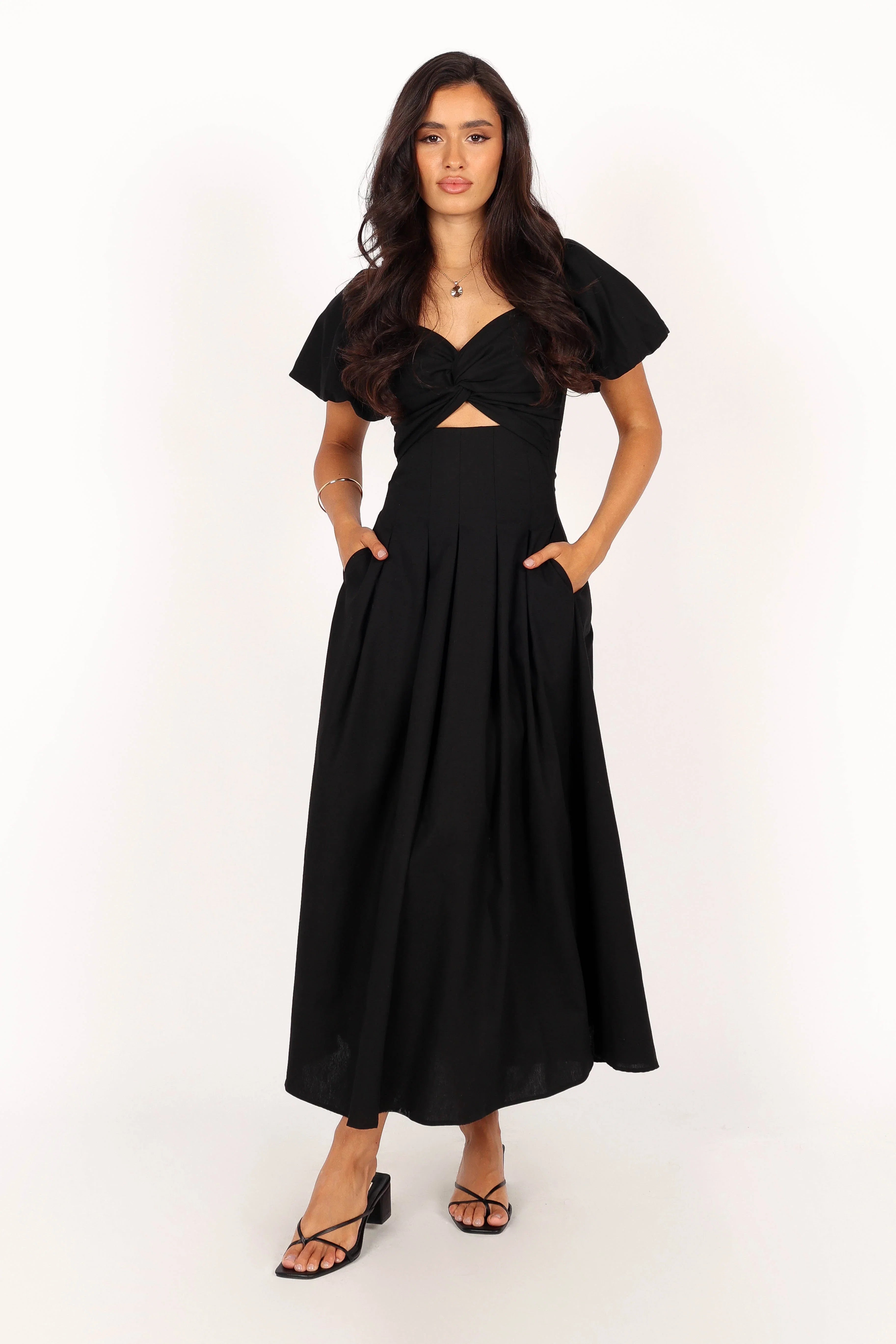 Maria Puff Sleeve Midi Dress Black