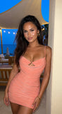 Aurelina Cowl Neck Ruched Mini Dress Coral Pink