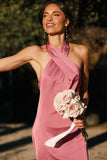 Mila Halterneck Maxi Dress Dark Rose