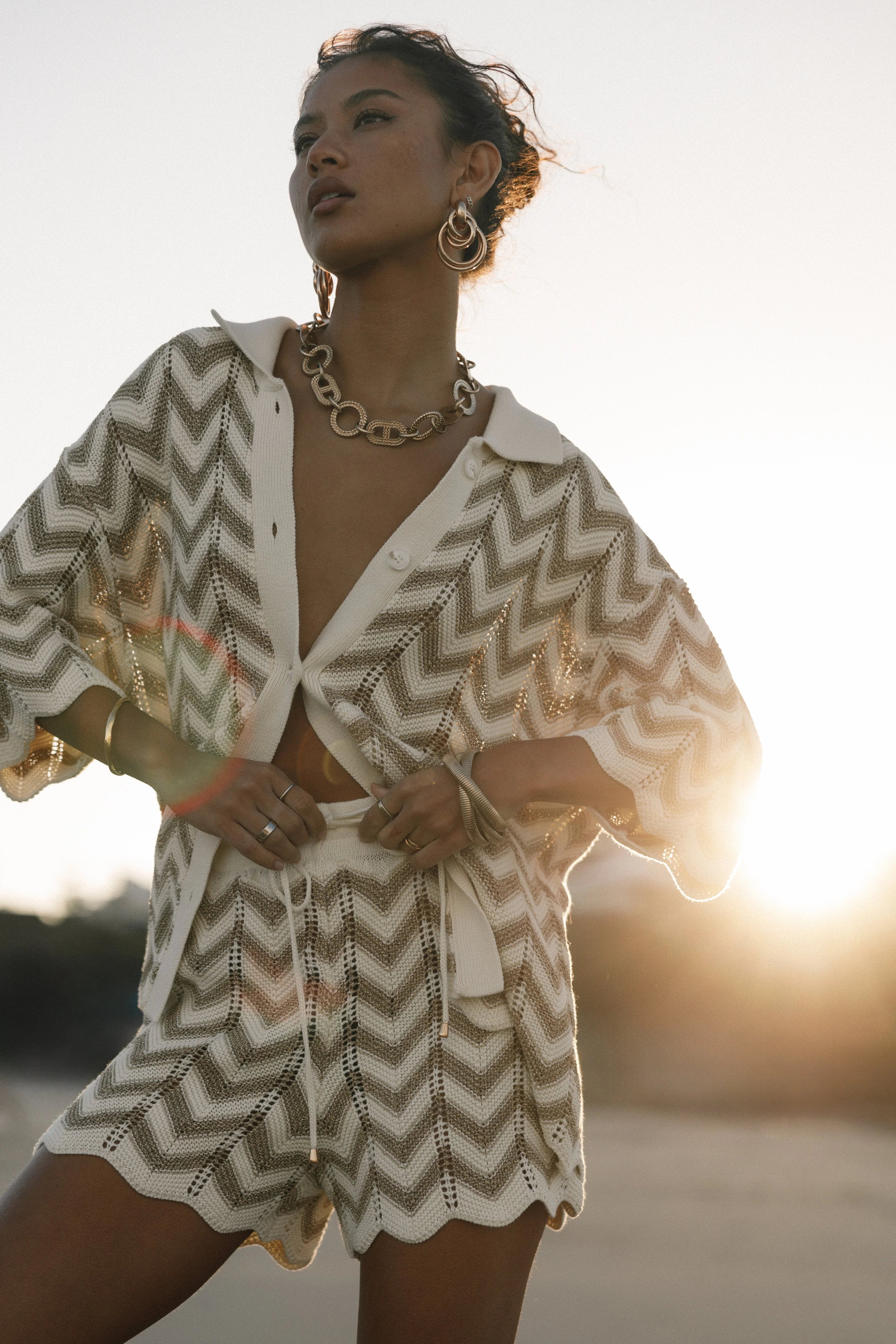 Cherie Knit Shirt Gold White