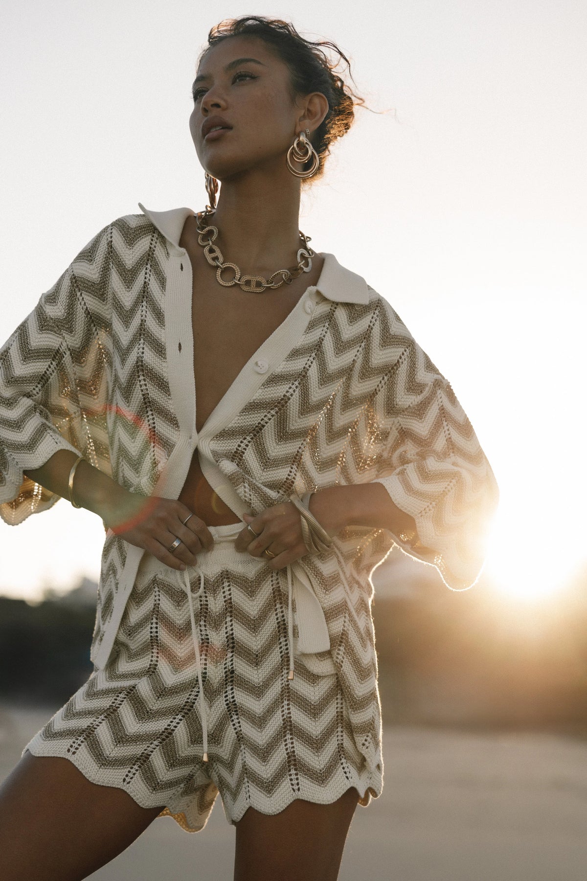 Cherie Knit Shirt Gold White