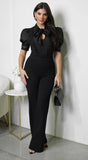 Seraphina Crochet Flower Bow Jumpsuit Black