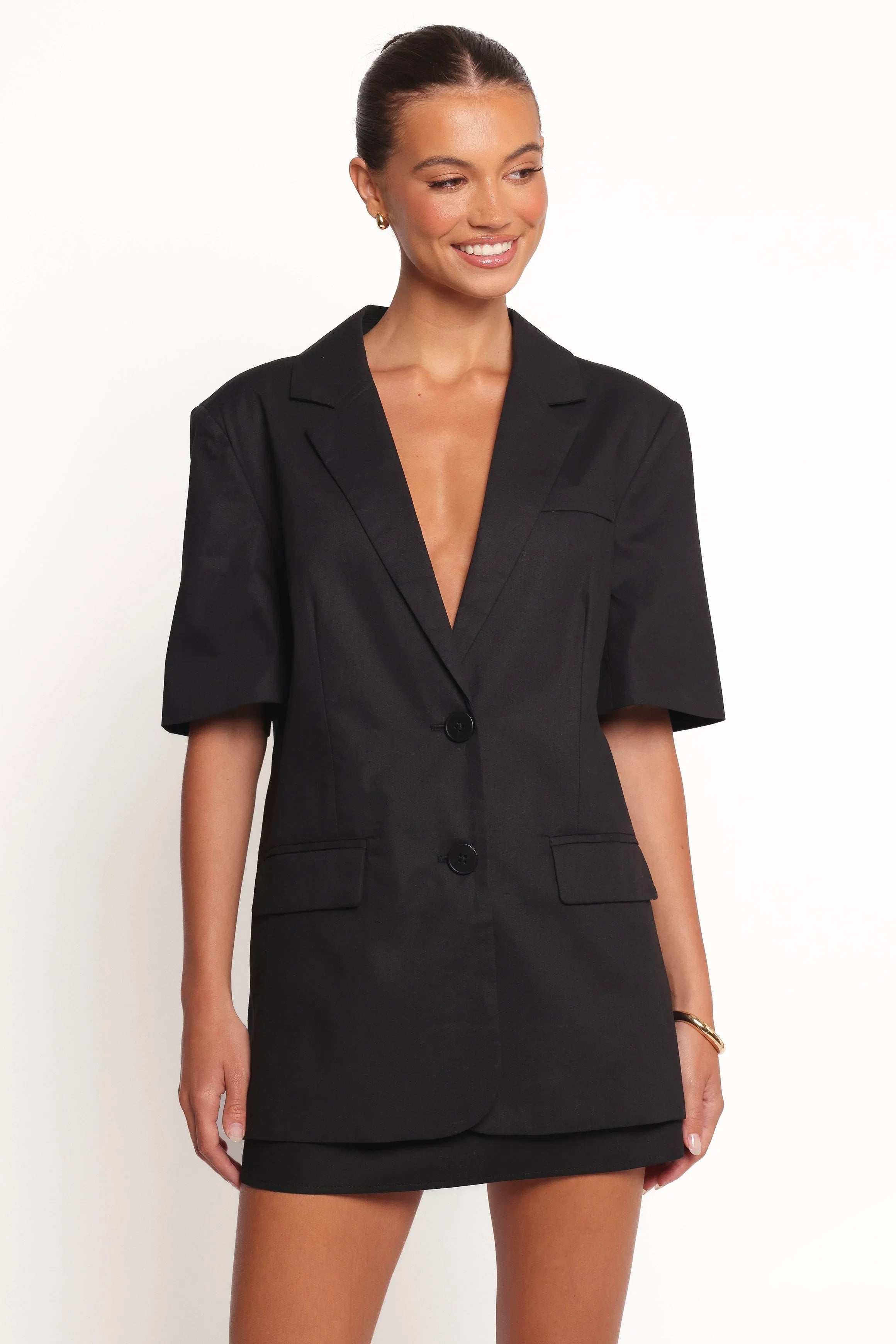Brielle Short Sleeve Blazer Top Black