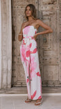 Carson Front Split Strapless Jumpsuit Pink Floral