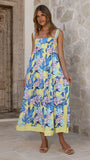 Avala Midi Dress Blue Leaf Orchid