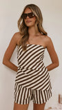 Gia Strapless Top and Shorts Set Chocolate Stripe
