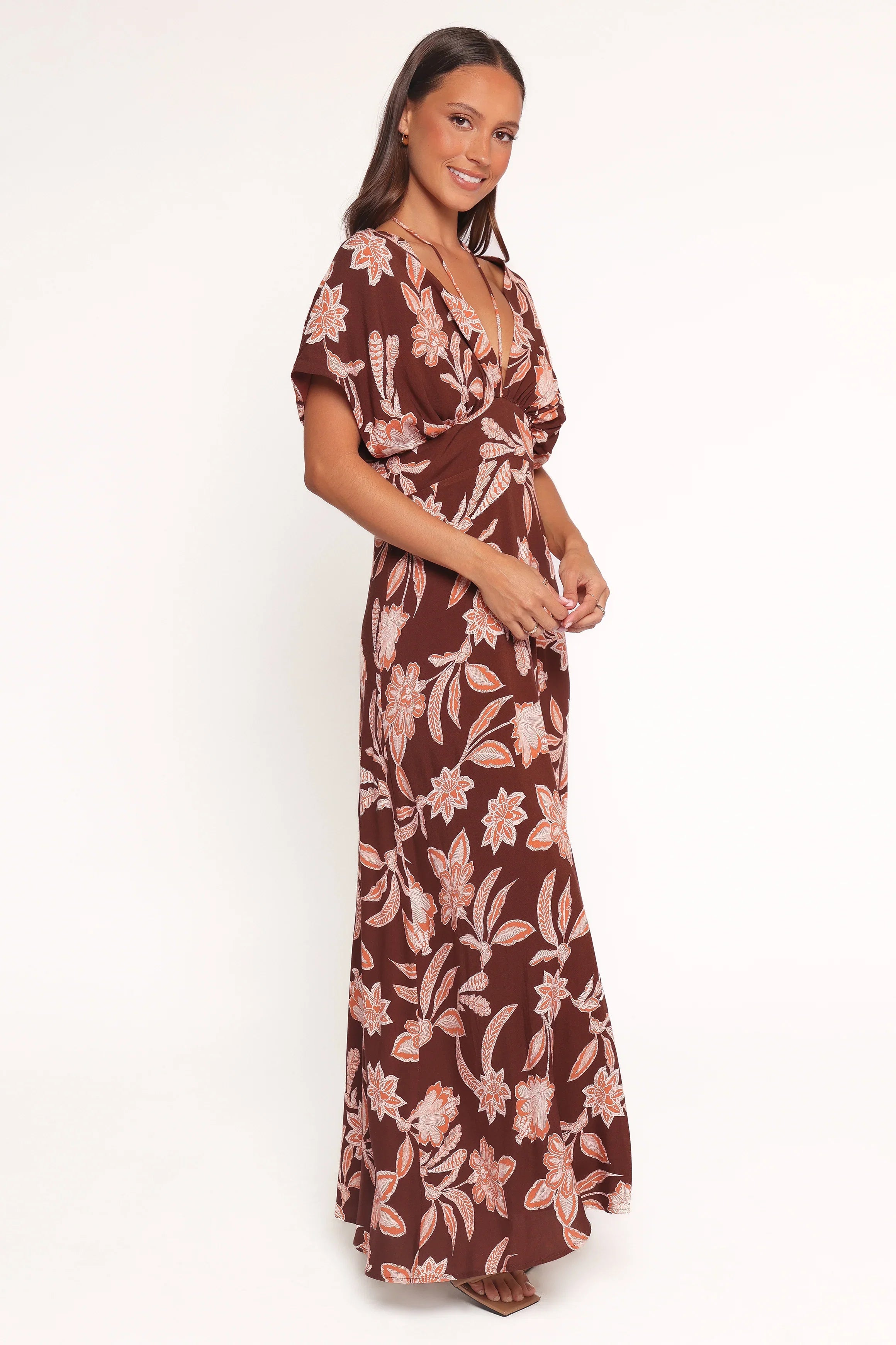 Yolande Midi Dress Orange Floral