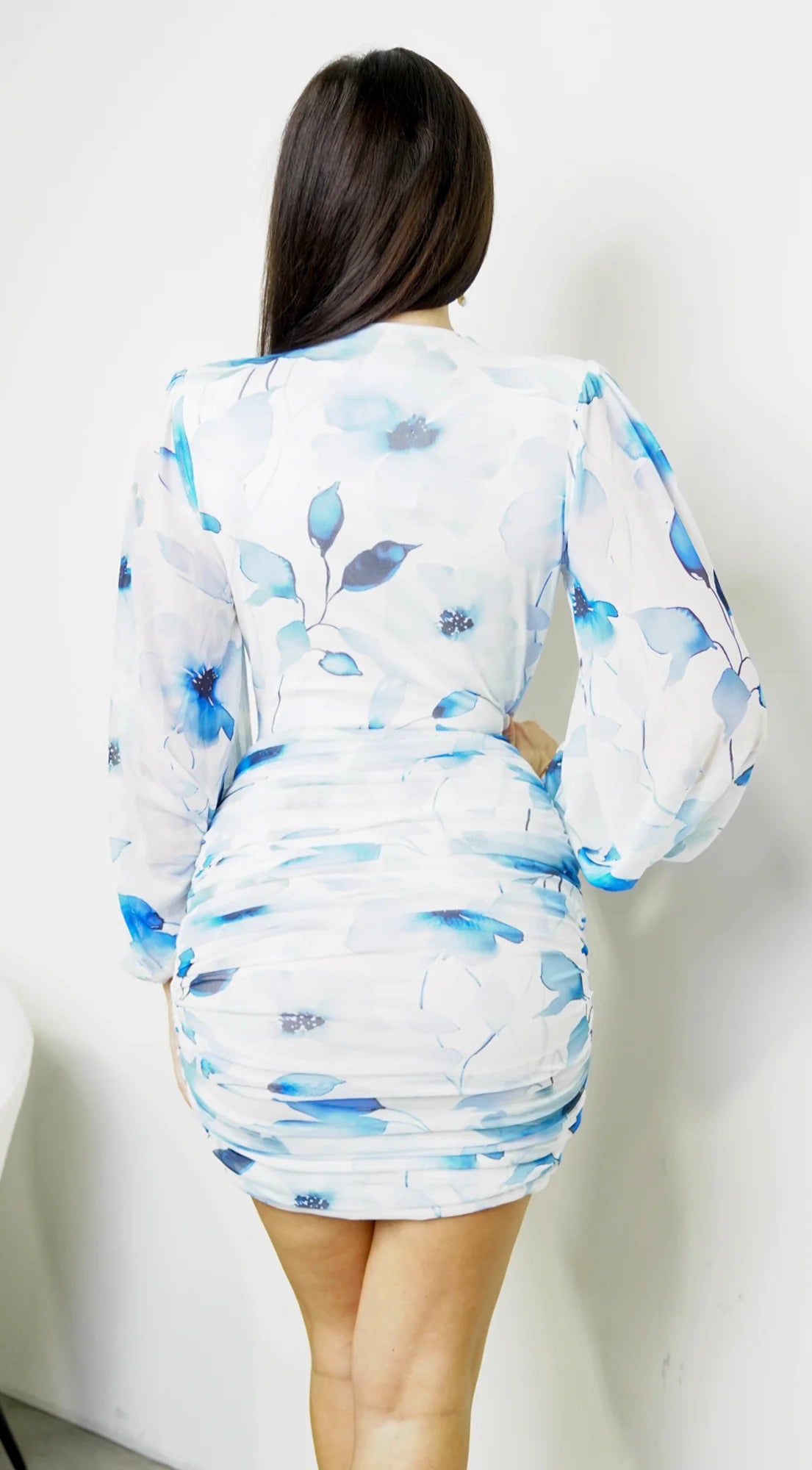 Deniz Surplice Mini Dress Floral Blue