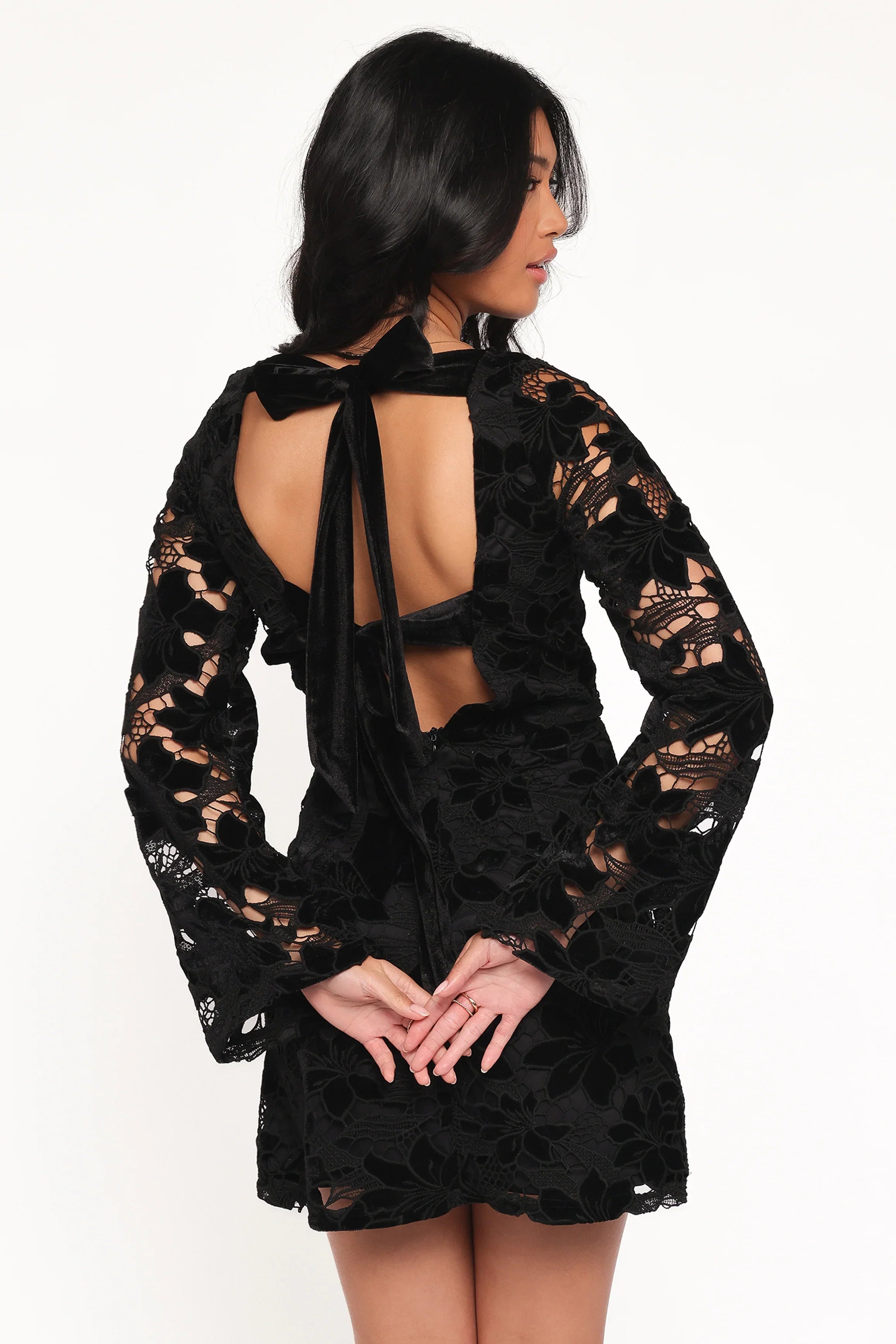 Cynthia Velvet Lace Mini Dress Black