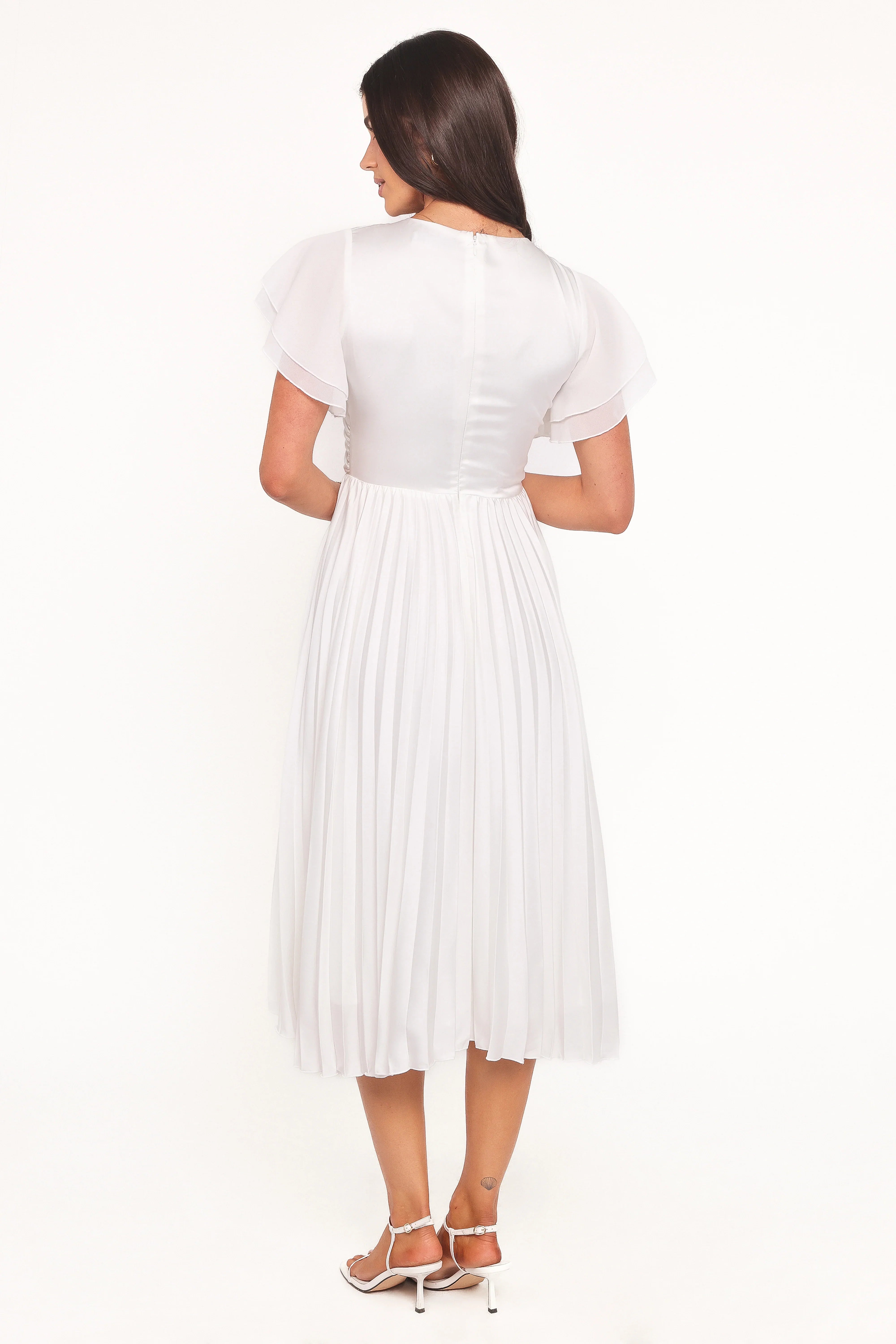 Nova Flutter Sleeve Midi Dress White