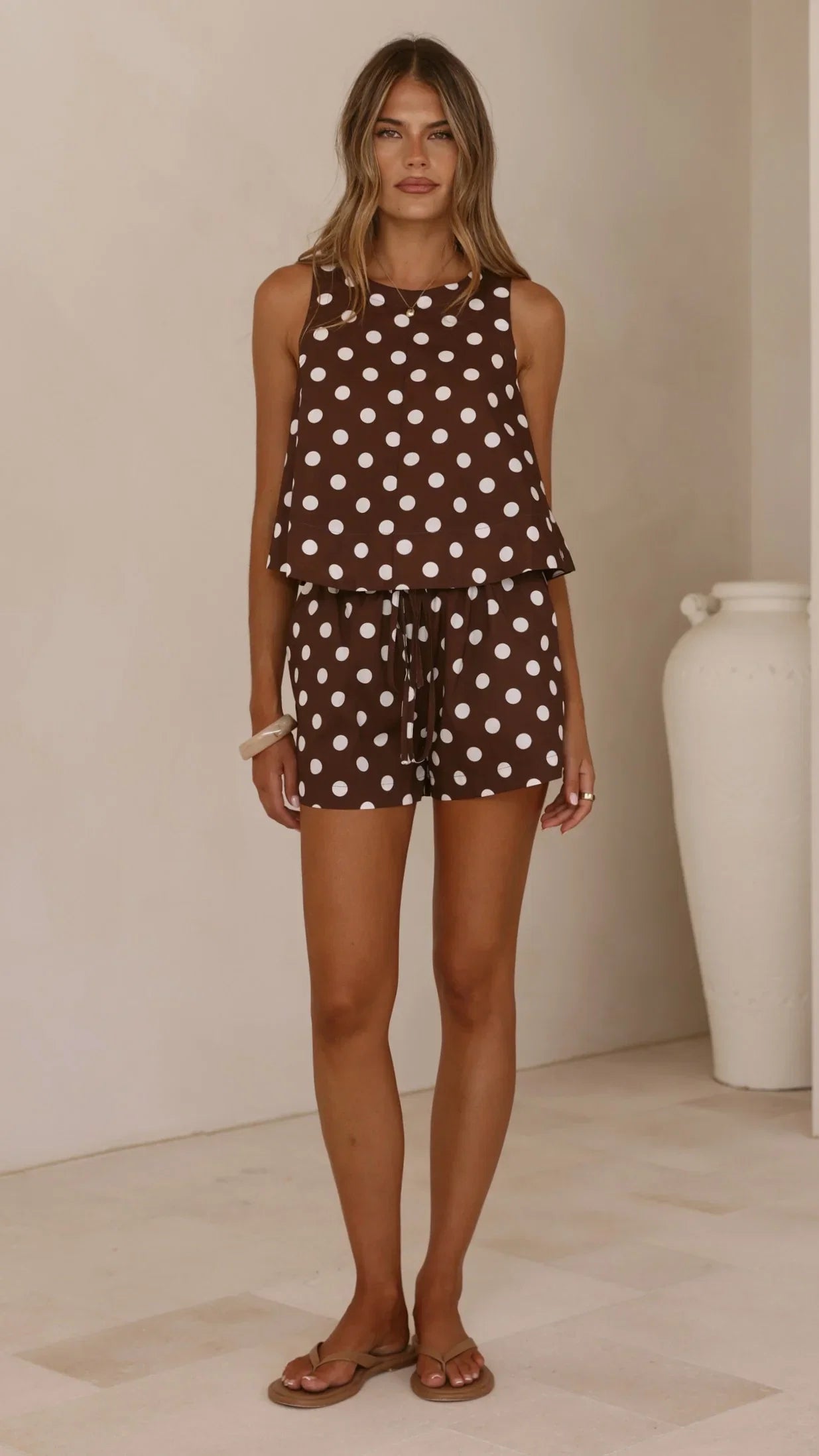 Charmain Top Chocolate White Polka Dot