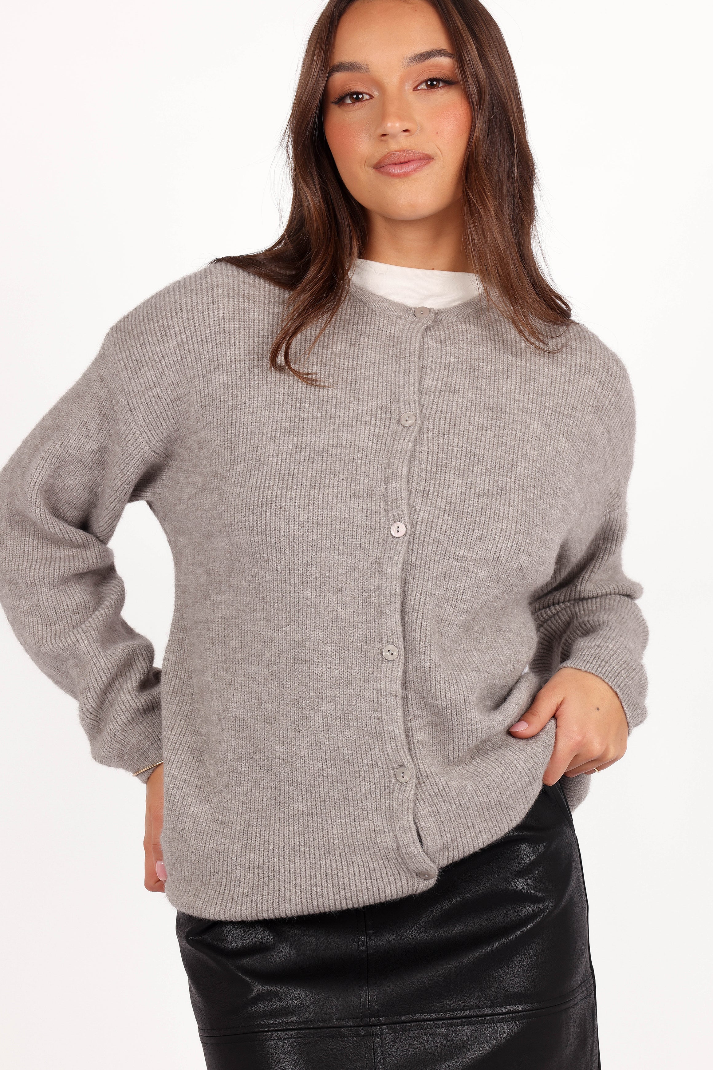 Astor Classic Button Up Cardigan Light Grey
