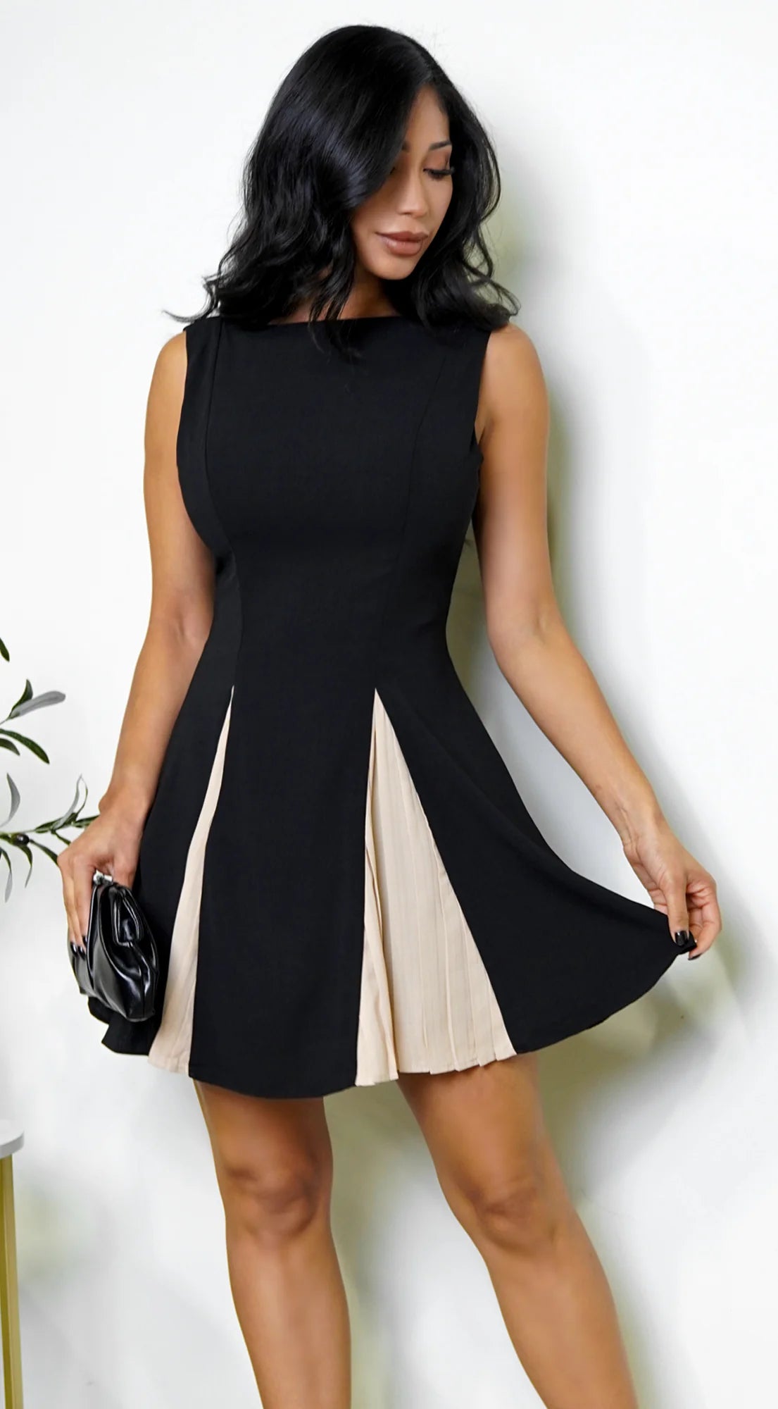 Rhode Contrast Godet Hem Mini Dress Black