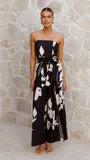 Carson Front Split Strapless Jumpsuit Black Floral