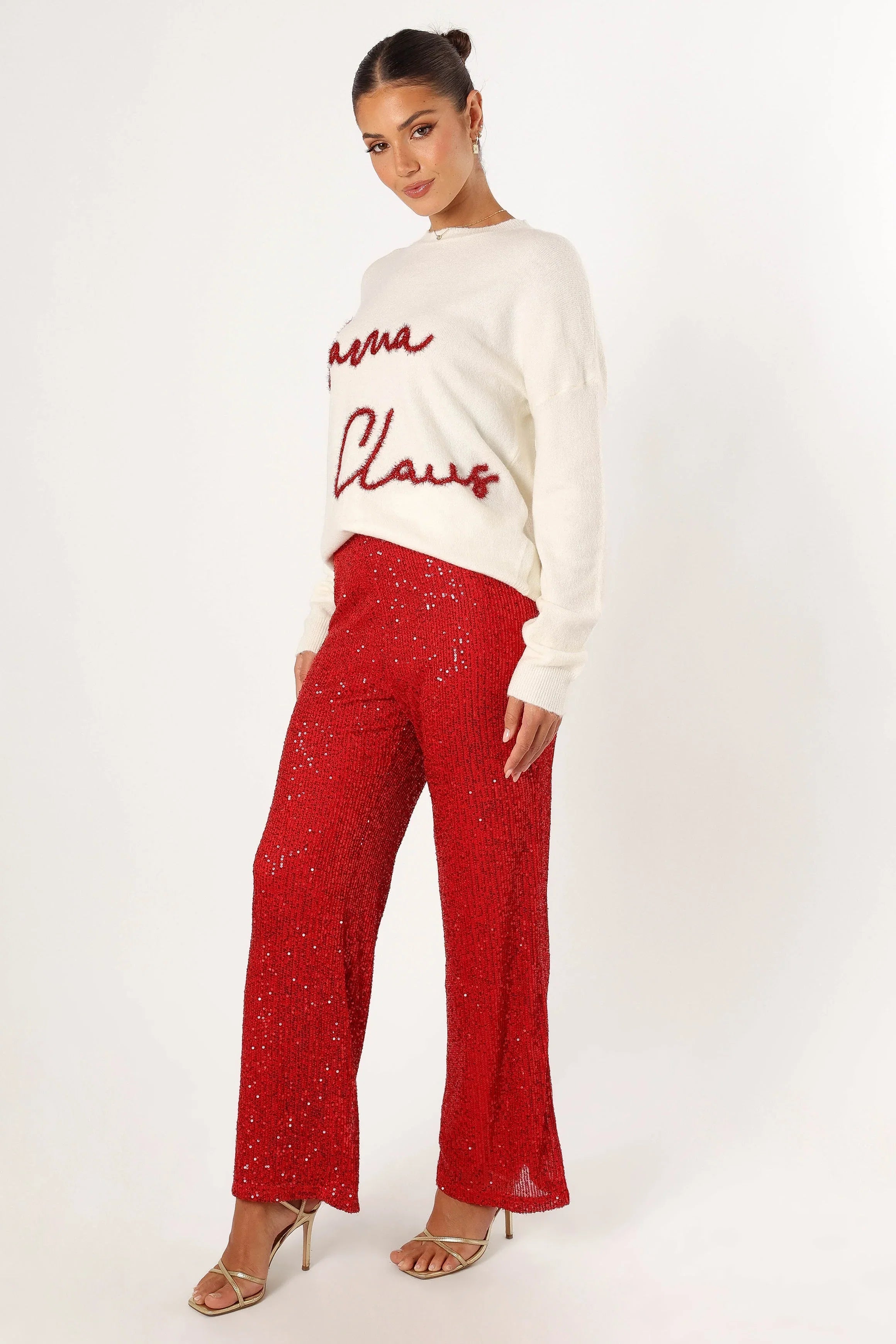 Lilianna Sequin Flare Pant Red