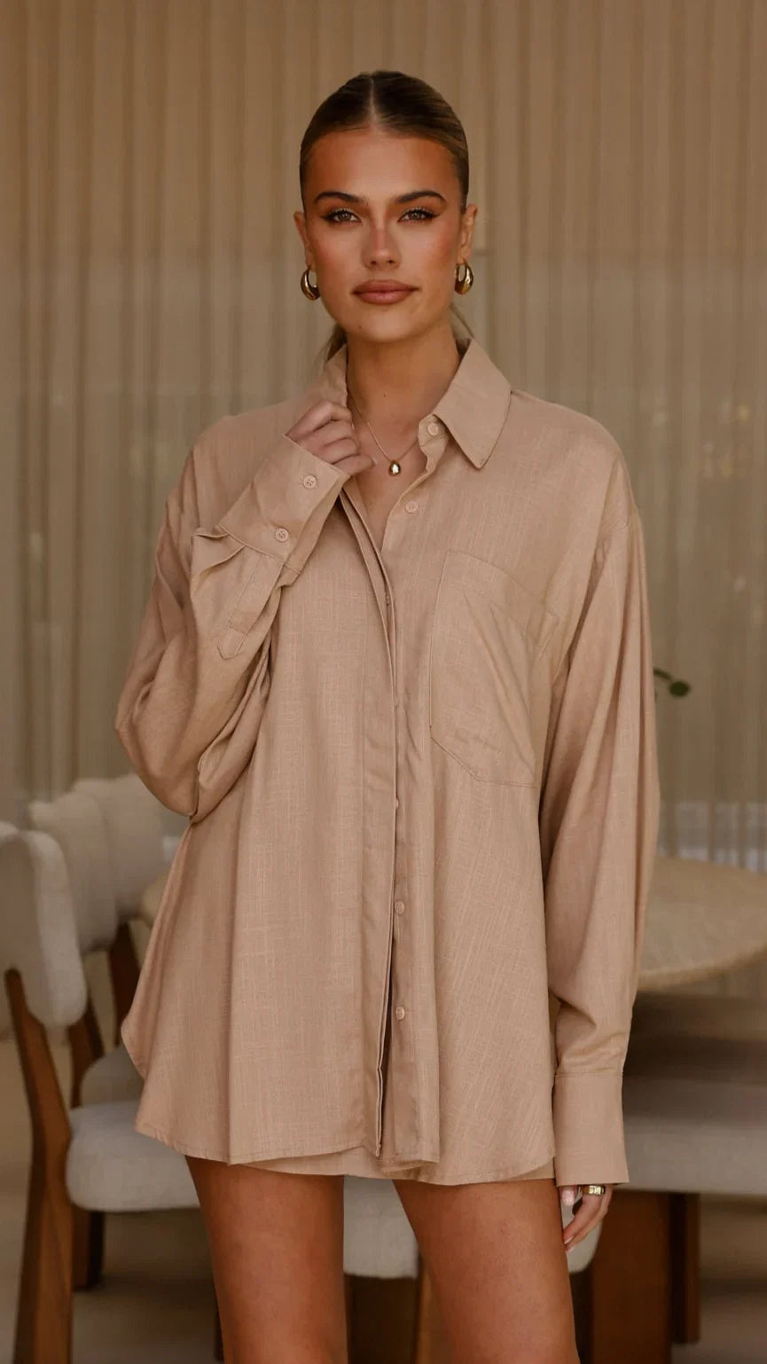 Charla Button Up Top Mocha