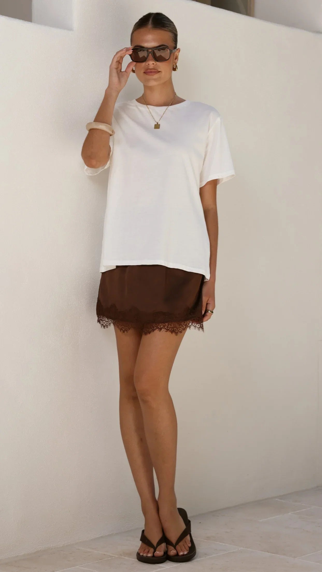 Elizabella Lace Mini Skirt Chocolate