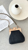 Abby Timber Frame Woven Mini Bag Black
