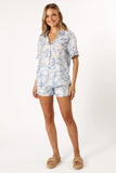 Faye Button Down Top White Blue