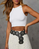 Videna Etched Grommet Hole Leather Belt