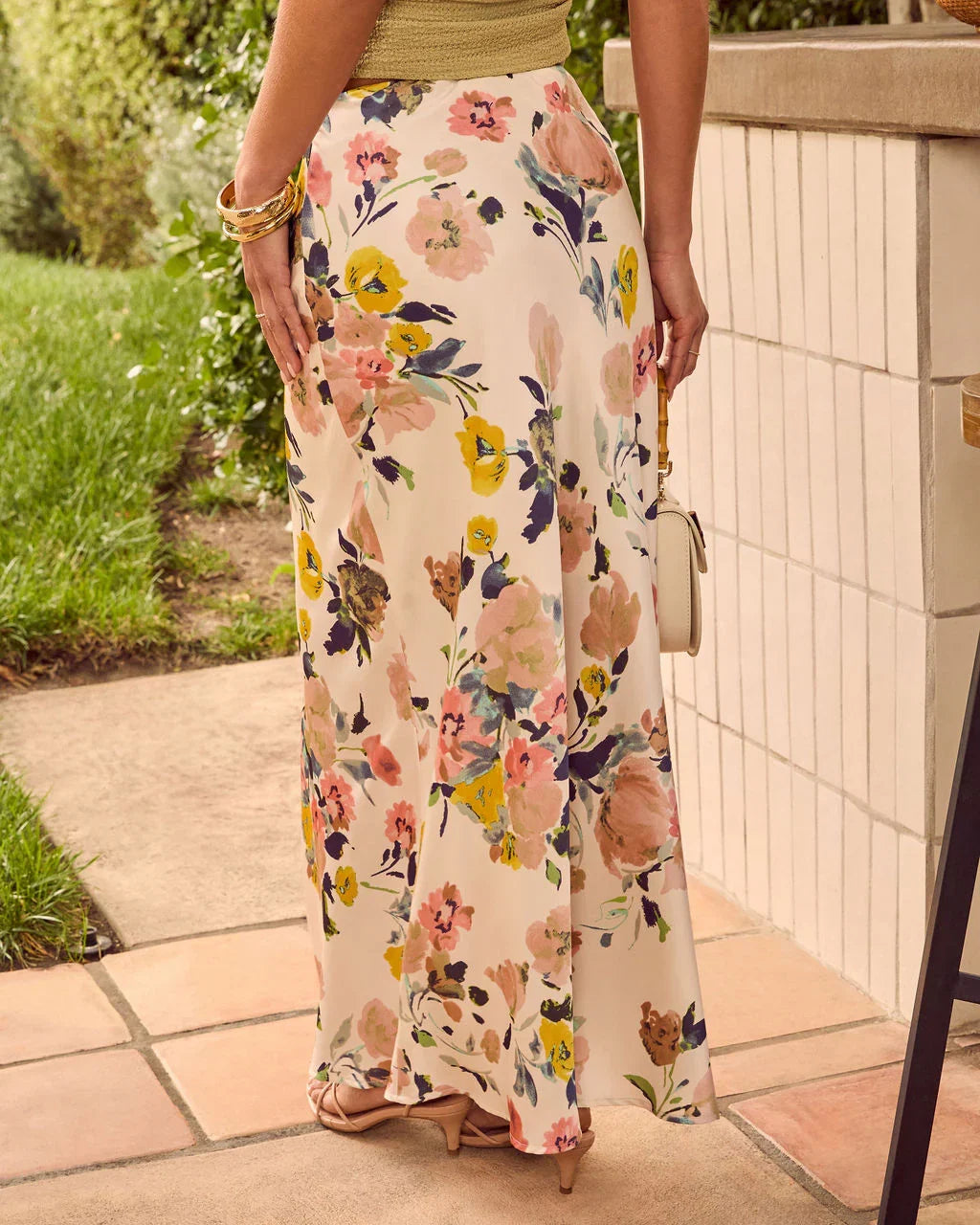 Diema Floral Satin Midi Skirt