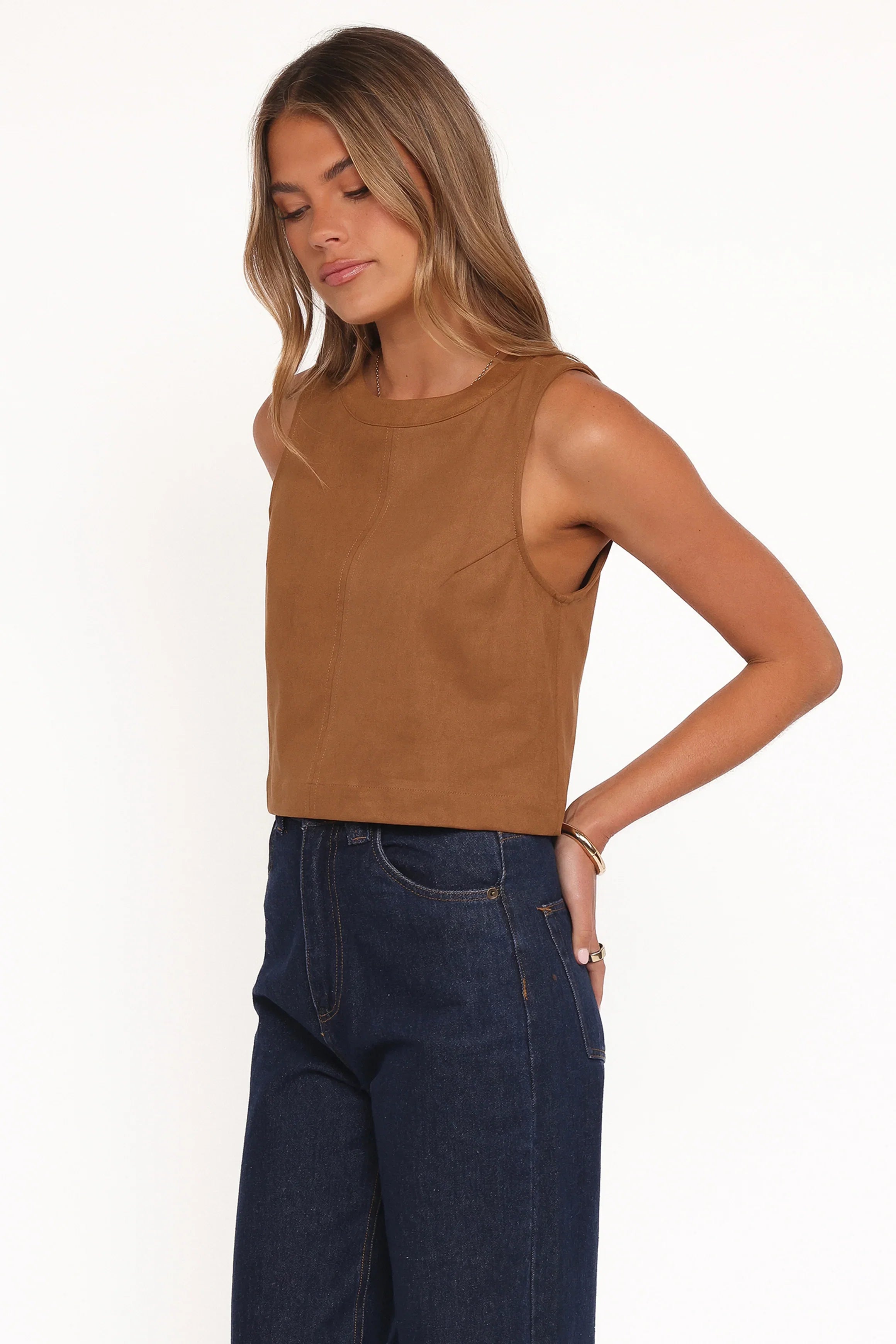 Charles Faux Sueded Top Camel