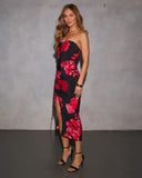 Dusky Petals Strapless Midi Dress
