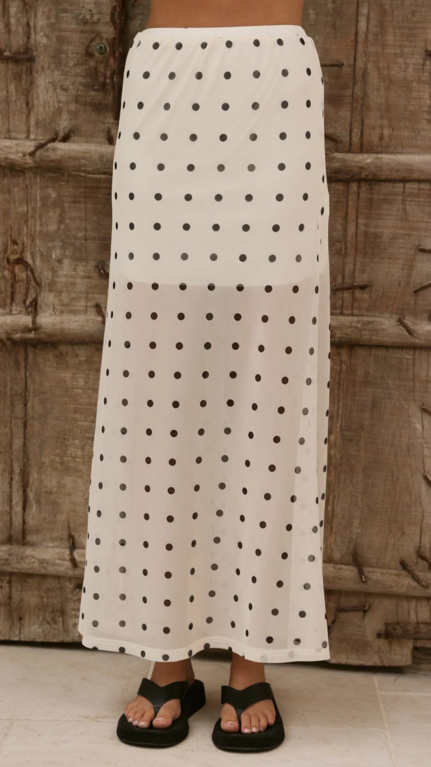 Onella Semi Sheer Maxi Skirt Cream Black Polka Dot