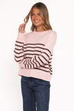 Eleanora Striped Knit Pullover Sweater Pink