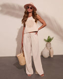 Loriela Drawstring Wide Leg Linen Blend Pants