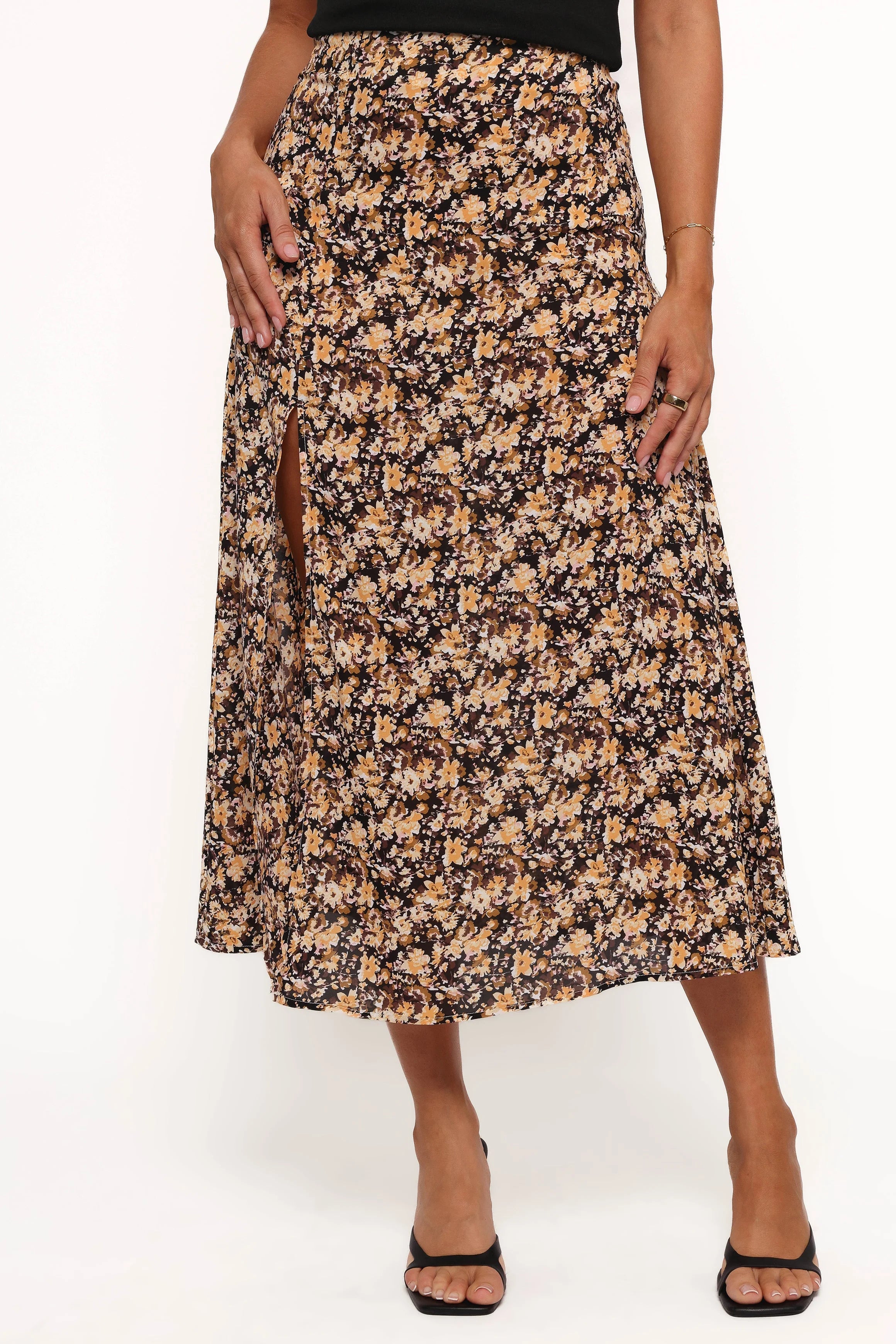 Willow Midi Skirt Black Ditsy Floral