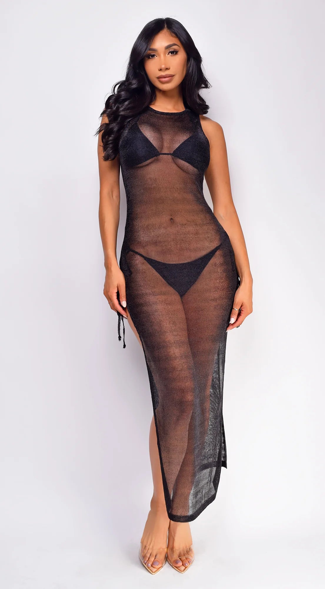 Island Hideout Black Side Slit Cover Up